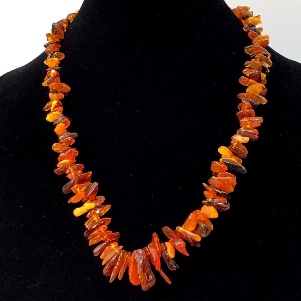 Amber Necklace Graduated Chips Vintage 24”